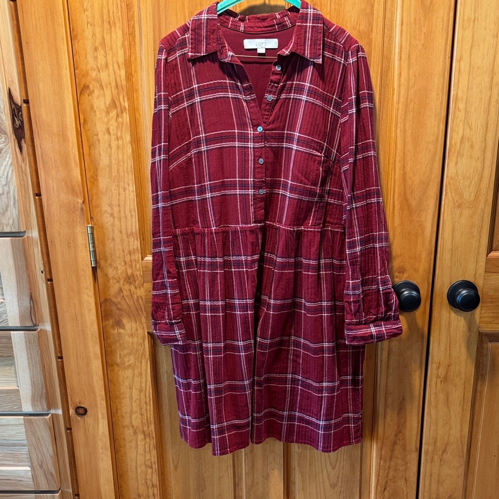 LOFT Red and White Plaid Dress